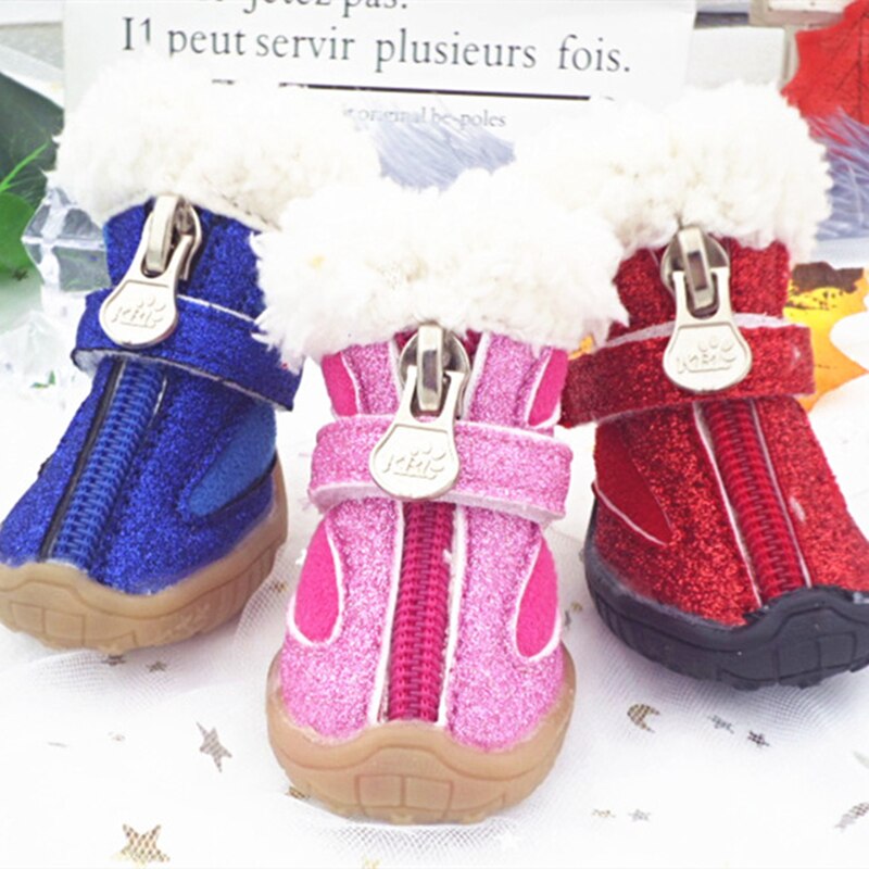 Dog Shoes Winter Warm Snow Boots Anti-skidding Pet Shoes For Small Dogs Chihuahua Teddy Puppy Cat Shoes Non-Slip Soles 4pcs/Set