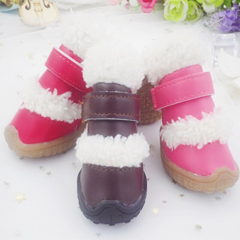 Dog Shoes Winter Warm Snow Boots Anti-skidding Pet Shoes For Small Dogs Chihuahua Teddy Puppy Cat Shoes Non-Slip Soles 4pcs/Set