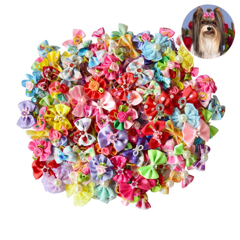 New 100/50/lot Dog Grooming Bows Diamond Pearls Style pet hair bows dog hair accessories pet shop dog acessories