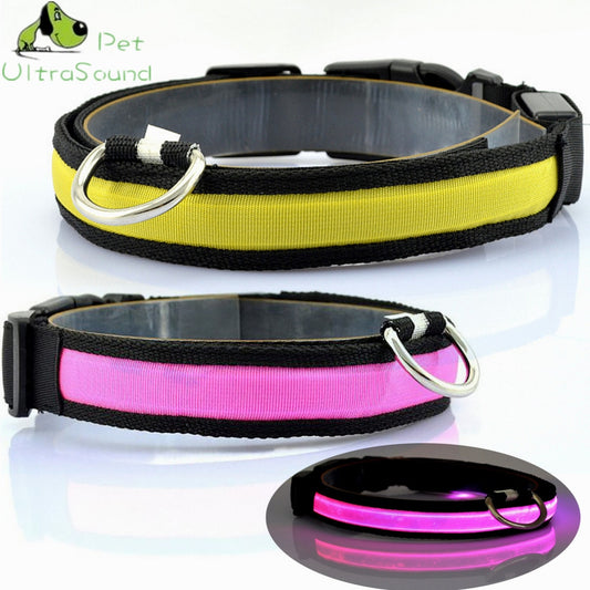 Nylon LED Pet Dog Collar Light Up Dog Leash Collar Night Safety Brand Flashing Adjustable glow in the dark Pet Supplies Dropship