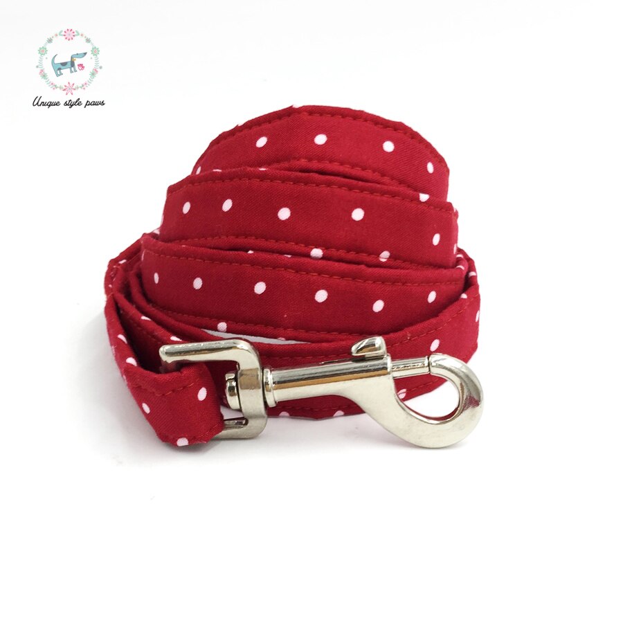 Unique Style Paws Red Dot Dog Collar with Bow tie and Leash Personal Custom Adjustable Pet Cotton Dog &Cat Necklace