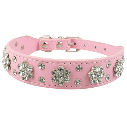 Didog Rhinestone Dog Collar Diamante Leather Pet Puppy Necklace Bling Crystal Studded Cat Collars Pink Red For Small Medium Dogs