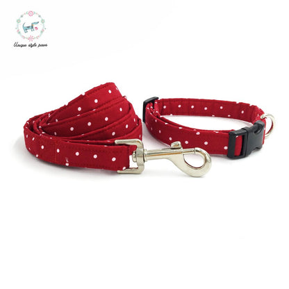 Unique Style Paws Red Dot Dog Collar with Bow tie and Leash Personal Custom Adjustable Pet Cotton Dog &Cat Necklace