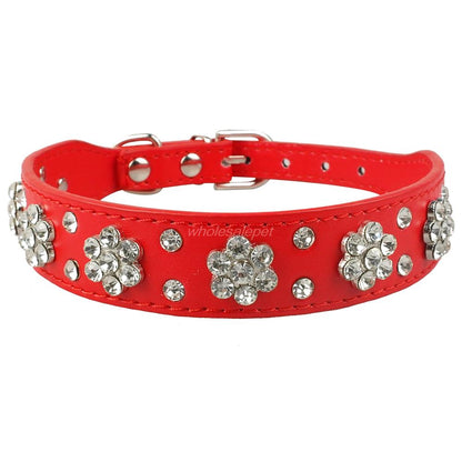 Didog Rhinestone Dog Collar Diamante Leather Pet Puppy Necklace Bling Crystal Studded Cat Collars Pink Red For Small Medium Dogs