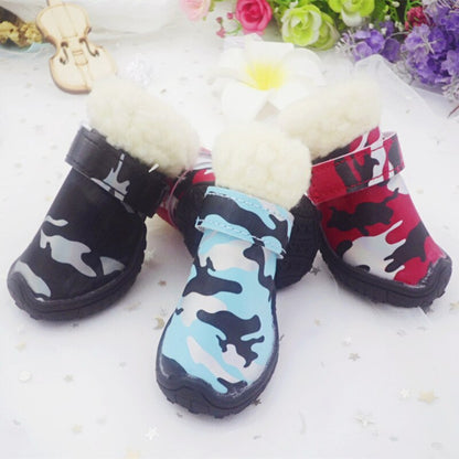 Dog Shoes Winter Warm Snow Boots Anti-skidding Pet Shoes For Small Dogs Chihuahua Teddy Puppy Cat Shoes Non-Slip Soles 4pcs/Set