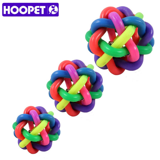 HOOPET Pet Puppy Dog Cat Training Palying Toy Chewing Colorful Soft Rubber Round Ball With Bells