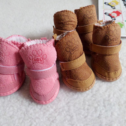 4pcs/set Pet Dog Shoes Winter Warm Shoes for Small Medium Dogs Anti-slip Puppy Rain Snow Boots Footwear Cat Dog Walking Sneakers