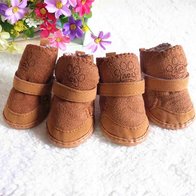 4pcs/set Pet Dog Shoes Winter Warm Shoes for Small Medium Dogs Anti-slip Puppy Rain Snow Boots Footwear Cat Dog Walking Sneakers