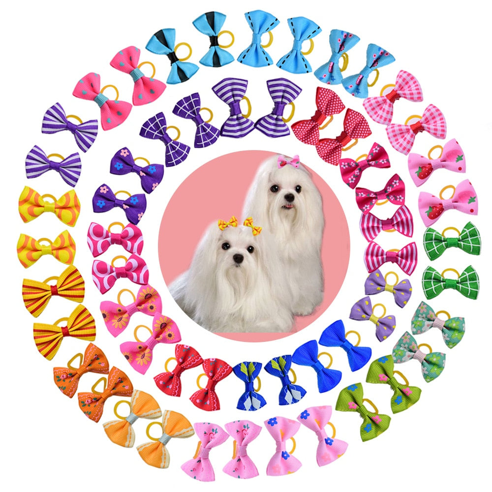 10/20/30pcs Dog Grooming Bows mix 30colours Cat dog Hair Bows Small Pog Grooming Accessories Dog Hair Rubber Bands Pet Supplier