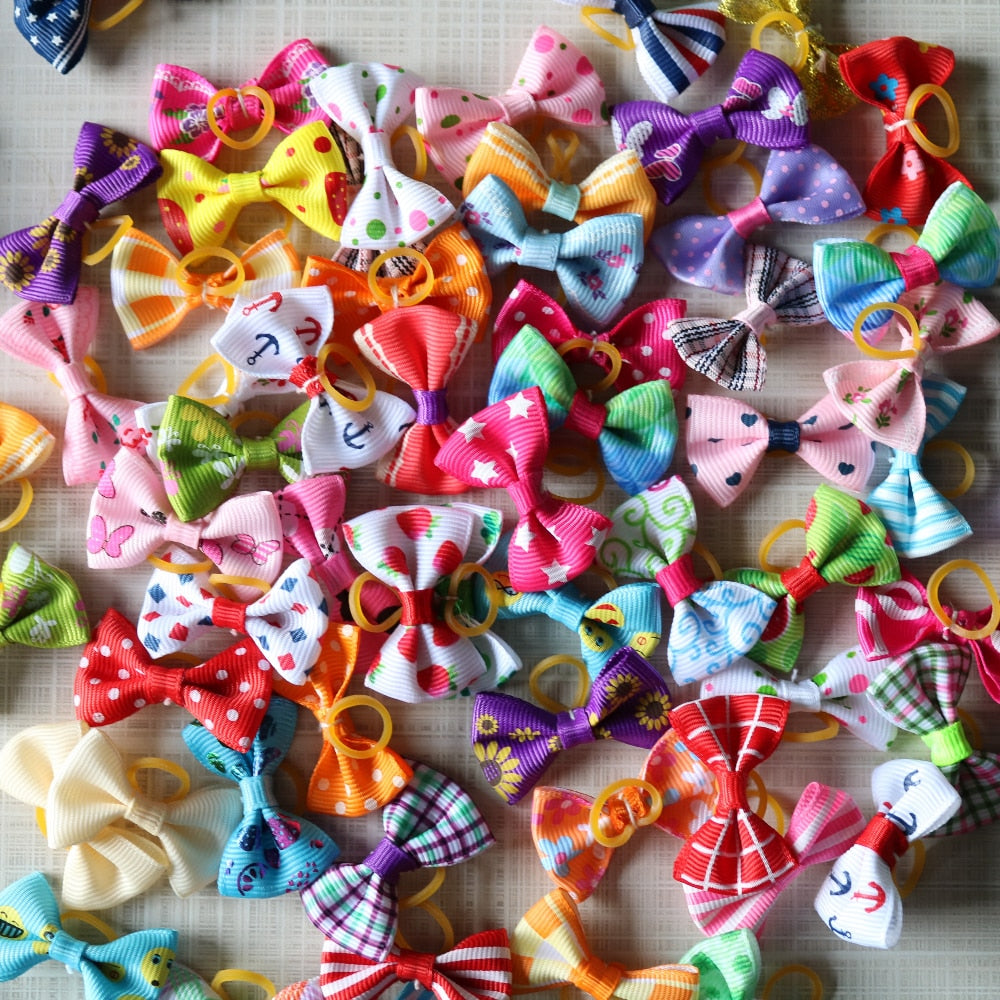 10/20/30pcs Dog Grooming Bows mix 30colours Cat dog Hair Bows Small Pog Grooming Accessories Dog Hair Rubber Bands Pet Supplier